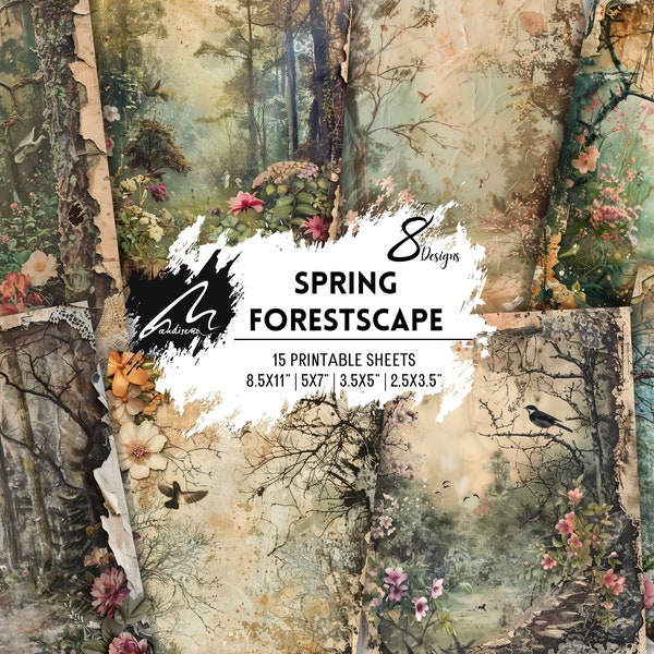 Woodland Grunge Collage Sheets | Spring Forest Scrapbook Papers | DIY Junk Journal Printables