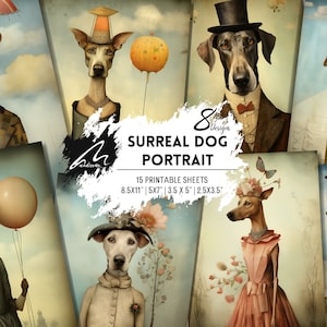 Retratos de perros extravagantes, páginas de diario basura surrealistas vintage, collage, efímera, kit de álbum de recortes, arte elegante para mascotas, técnica mixta, descarga digital CU