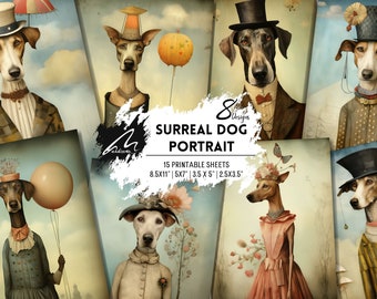 Unique Surreal Dog Portrait | Whimsical Digital Art | PRINTABLE Cards Digital DOWNLOAD Commercial Use