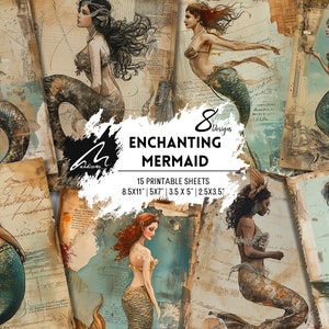 Mermaid Junk Journal Kit – Printable Ocean Ephemera, Shabby Sea Collage Paper, Vintage Mermaid Art for Scrapbooking & Mixed Media