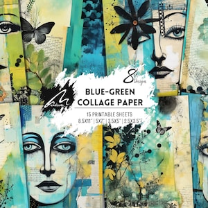 Collage stravagante: arte contemporanea, tecniche miste, pagine di diario Boho Junk, stampa digitale per scrapbooking, floreale e astratto, carte artigianali