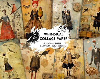 Whimsical Collage Paper Kit: Dreamy Junk Journal Art (Digital Download)