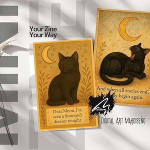 Mini zine Whisker Wisdom – Citations inspirantes sur les chats, livret de coloriage pliable, cadeau pour prendre soin de soi, zine imprimable pour les amoureux des chats