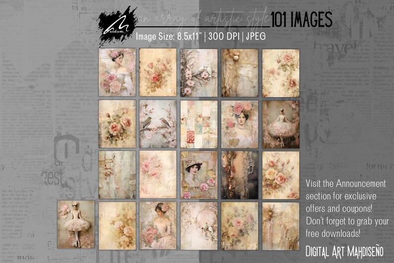 Pink Shabby Pages for Junk Journals Scrappapers Collage Art Vintage