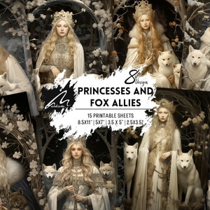 Kit per album di ritagli Winter Queen and Her Wolves Pagine di diario fantasy gotico Collage mistico Artigianato digitale Ephemera Set stampabile Scaricabile CU