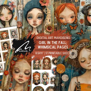 Serenità autunnale: una ragazza autunnale tranquilla adornata con flora stagionale, fogli d'arte stampabili e stravaganti per artigianato, scrapbooking e decorazione