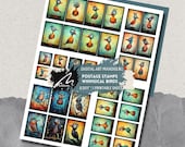 Whimsical Bird Postage Stamps, Quirky Birds, Printable Stamps, Junk Journal Embellishments, Scrapbooking Ephemera, Tags, Journal Printable