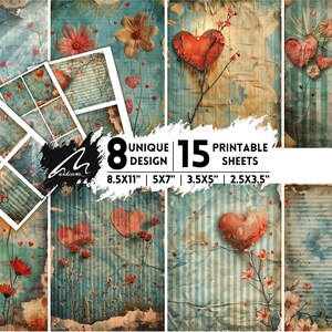 Rustic Romance: design vintage a forma di cuore e fiori a righe, perfetto per scrapbooking di San Valentino, diari spazzatura e collage artistici, CU