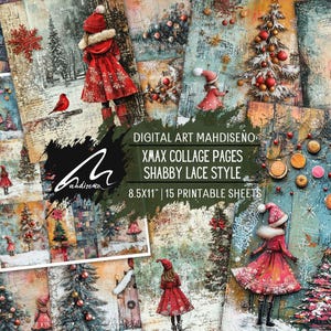 Enchanted Winter Wonderland: carte stampabili con scene natalizie festive, pagine di album a tema natalizio, collage digitale per creazioni artistiche