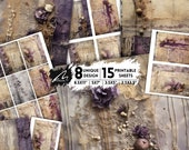 Vintage Floral Fabric Art Papers, Antique Lace Textures Romantic Decayed Violet Scraps for Scrapbooking, Distressed Flower Ephemera Download