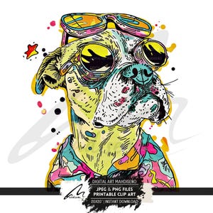 Clip Art di cane stravagante, sublimazione di cane colorato, PNG e JPG stravaganti, clipart di cane stampabile, clipart di cane surreale, stampa artistica digitale