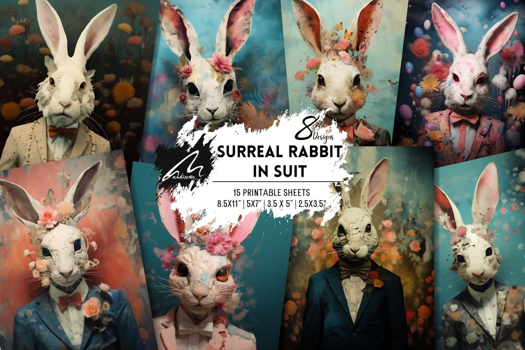Fantasy Rabbit Portrait Prints: Floral Suit Art (digital Download) - Etsy