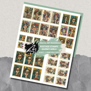 Quirky Girls Portrait Stamps: Printable Ephemera for Junk Journals (Digital Download)