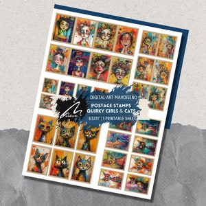 Mädchen Porträt Briefmarken: Junk Journal Ephemera (Printable Kit, digitaler Download)