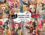 Colorful Whimsy Butterfly Collage Art Kit: Vibrant Junk Journal Pages, Mixed Media Scrapbooking Supplies, Creative Ephemera for Crafting