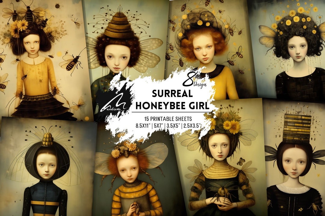 Bee Girl Portrait Collage, Nature-inspired Ephemera (digital Craft Kit ...