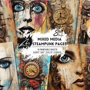 Mixed Media Steampunk Pages | Whimsical Digital Art | PRINTABLE Paper Background Digital DOWNLOAD Commercial Use
