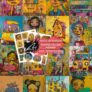 Eclectic Art Ephemera Pagine di diario di casa stravaganti Carte giocose con personaggi a testa di moneta Auto vibranti Set definitivo per amanti di scrapbooking e artigianato