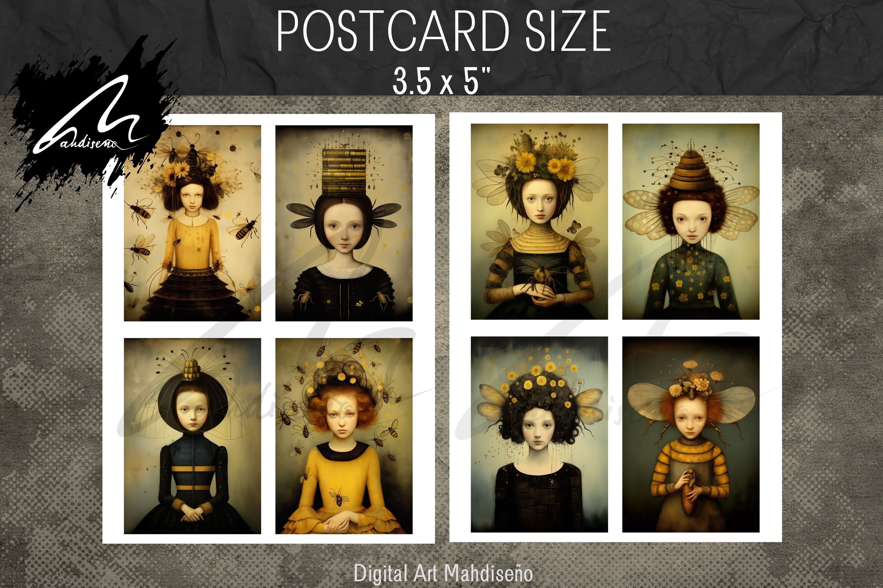 Bee Girl Portrait Collage, Nature-inspired Ephemera (digital Craft Kit ...