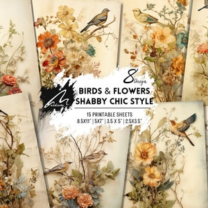 Golden Bloom Harmony: Vintage Botanisches und Vogel Digital Art Kit für Shabby Junk Journals, Scrapbooking, Bastelprojekte und Mixed Media CU