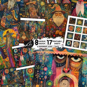 Pagine di album digitali "Celeste Wizardry Whimsy" Mystical Wizard Kit di diario di spazzatura vibrante Collage di tecniche miste magico Ephemera stampabile