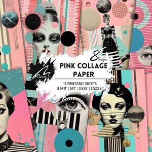 Pagine di collage di arte pop retrò, kit di diario di spazzatura surreale, arte digitale astratta per progetti di scrapbooking, journaling e artigianato moderno