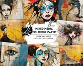 Abstract Bohemian Muse Scrapbook Pages, Mixed Media Art Collage Kit, Vibrant Digital Ephemera for Junk Journals & Crafting Projects CU