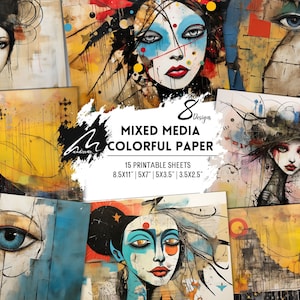 Pagine di album di ritagli Abstract Boho Muse, kit di collage di arte multimediale, effimeri digitali vivaci per diari spazzatura e progetti di artigianato CU