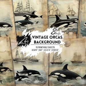 Kit di carta digitale vintage nautico Orca e nave Grunge Maritime Ephemera Shabby Junk Journal Pages Ocean Adventure Scrapbooking Kit CU