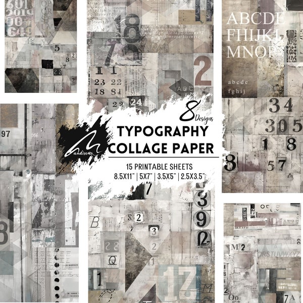 Typography Junk Journal, Collage Paper, PRINTABLE Sheet, Scrappy Paper, DIGITAL Download, Vintage, Letter, Number, Scrapbooking, Mixed Media