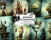 Mystic Marshlands: Surreal Creatures Junk Journal Floating Cities Digital Collage, Fantasy Art Print for Crafting, Scrapbooking & Ephemera