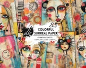 Surreal Woman Collage Kit – Red Lip Portrait Printable Art for Junk Journals, Zines, Mixed Media, Scrapbooking & Feminist Collage