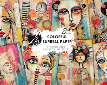 Pop Art Journal Kit, Whimsical Mixed Media Digital Paper, Collage Sheets