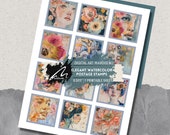 Elegant Postage Stamps, Watercolor Stamps, Printable Stamps, Junk Journal Embellishments, Scrapbooking Ephemera Supplies, Tags, Digital