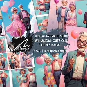 Grillig ouder stel ballonfeest eigenzinnige digitale plakboekpagina's ongewenste dagboek Ephemera schattig vintage knutselpakket afdrukbare vellen CU