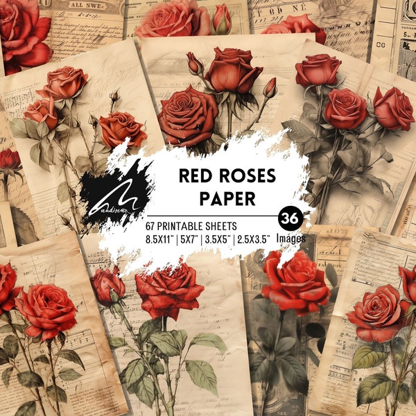 Red Roses Paper Pack | PRINTABLE Digital Art | Collage Junk Journal Background Scrapbook Supplies JPG Stamperia