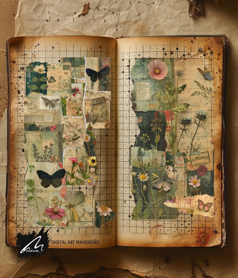 Botanical Junk Journal Scrappy Papers Printable Wildflower Scrapbook