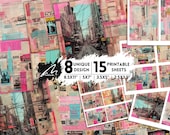 Retro Newsprint Collage Digital Papers, Vintage Magazine Clippings Backgrounds, Eclectic Scrapbooking Pages, Colorful Junk Journal Ephemera