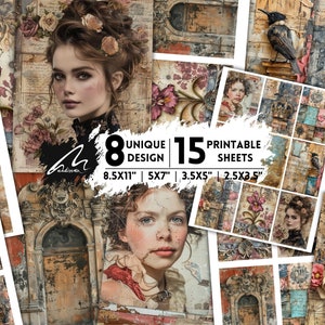 Koninklijk thema mixed media digitale papers, vorstelijke ephemera scrapbookingpagina's, vintage monarch achtergronden, aristocratische junk Journal Printables