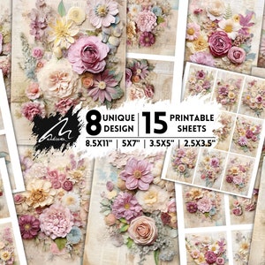 Folhas digitais de itens botânicos vintage: kit de colagem floral elegante para diários de lixo, scrapbooking e arte em mídia mista, kit com tema de primavera