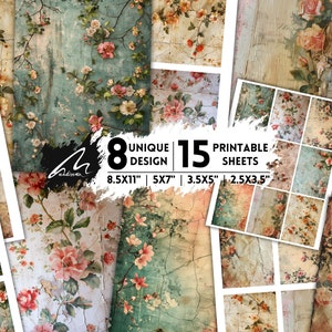 Botanische Eleganz Digitale Papiere: Vintage Rose Vine Junk Journal Seiten, Druckbare Blätter, Scrapbooking Drucke und Collage Bastel Blätter, CU