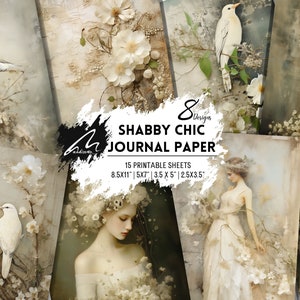 Kit diario vintage Ethereal Bride, fogli di collage shabby chic, stampe floreali bianche, carte per album romantici, effimeri vintage