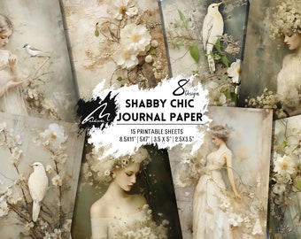 Shabby Chic Junk Journal Paper, Shabby Girls & Flowers, Floral Digital Print, Scrapbook Page, Vintage, Birds, Collage Sheets, bridal flower