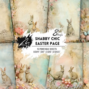 Shabby Chic Easter Mirth: Vintage Bunny and Floral Art Print for Easter Junk Journal, Scrapbooking, and Collage Crafting. Printable Sheets