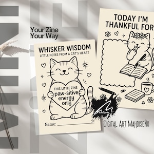 Patas y Positividad: Mini fanzine imprimible de gatos, fanzine plegable para colorear con frases de amor propio, regalo DIY para gatos para escribir un diario o relajarse.