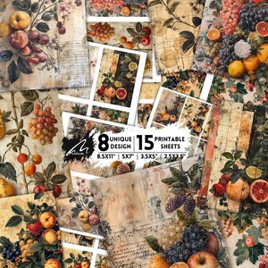 Rustikale digitale Papiere mit floralen Motiven, handgemalte Hintergründe, künstlerische Scrapbooking-Seiten, natürliches Junk Journal Printables