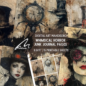 Rêves de minuit mystiques : cartes postales numériques steampunk, kit de carnet de voyage esthétique grunge gothique charme, pages de scrapbooking numériques imprimables