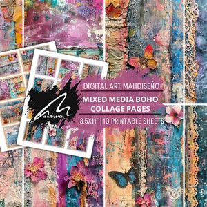 Blossoming Textures Digital Art: Pagine di tecniche miste floreali e in pizzo, fogli stampabili per scrapbooking, diari di scarto e artigianato creativo