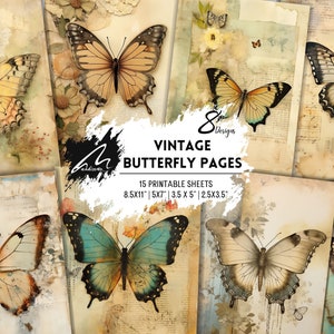 Fluttering Vintage Symphony: Kit di effimeri farfalle e fiori per diari spazzatura, scrapbooking shabby, collage art e progetti di artigianato digitale