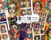 Whimsical Colorful Creatures Digital Art: Surreal Junk Journal & Quirky Scrapbooking Printable, Enchanting Fantasy Collage Sheets, Ephemera